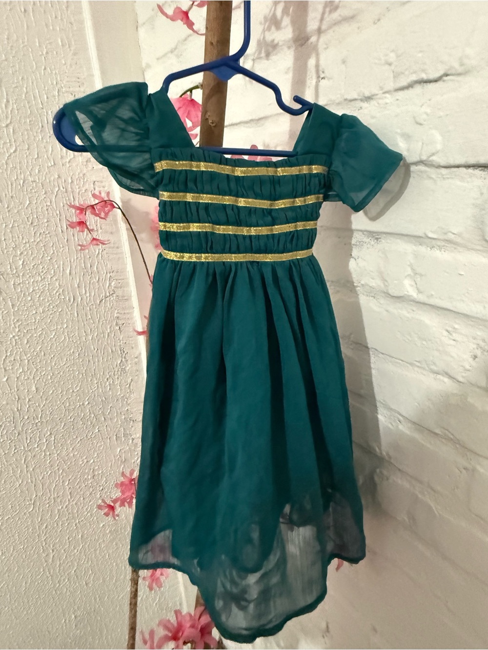 Green Chiffon Party Dress with Gold Trim